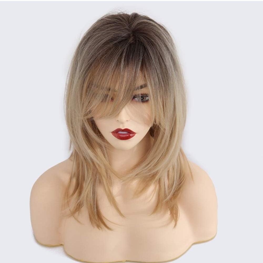 Stylish Blonde Ombre Layered Medium length Wig for Women Cosplay Costume New